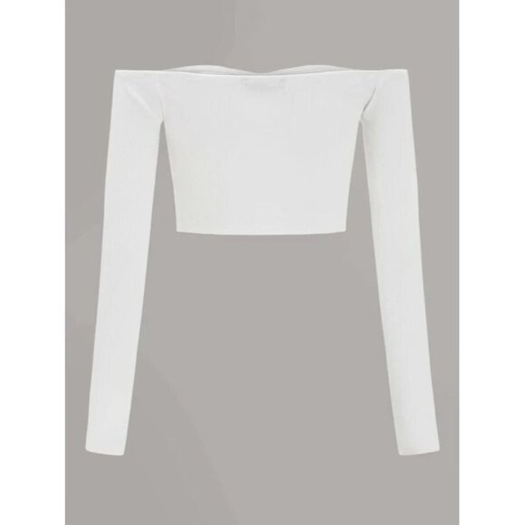 New SHEIN Qutie Ruched Detail Bardot Crop Top‎ in White - Size XS - Picture 2 of 5